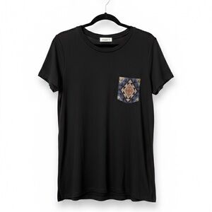 Ginger G Black Bohemian Aztec Pocket Tee with High Side Slits -